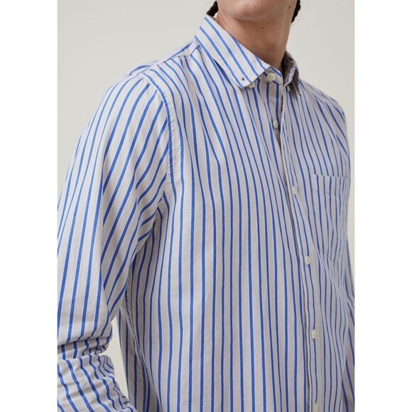 Men’s Cotton on Garments Mayfair Long Sleeve Shirt color Stone Stripes Size S NW - Picture 4 of 7